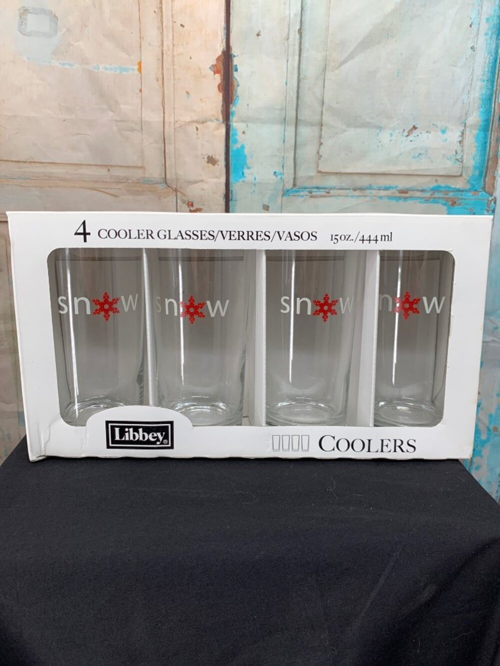 Libbey Set Of 4 Snowflake Cooler Glasses 15oz Clear Holiday Drinkware Made In US